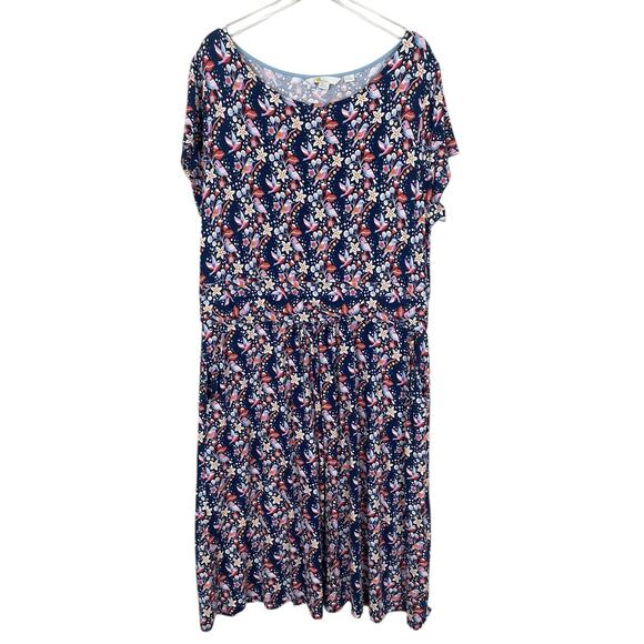 Boden Amelie Scoop Neck Jersey Dress Bird Floral Print Cap Sleeve Size 16/18R - Picture 1 of 10